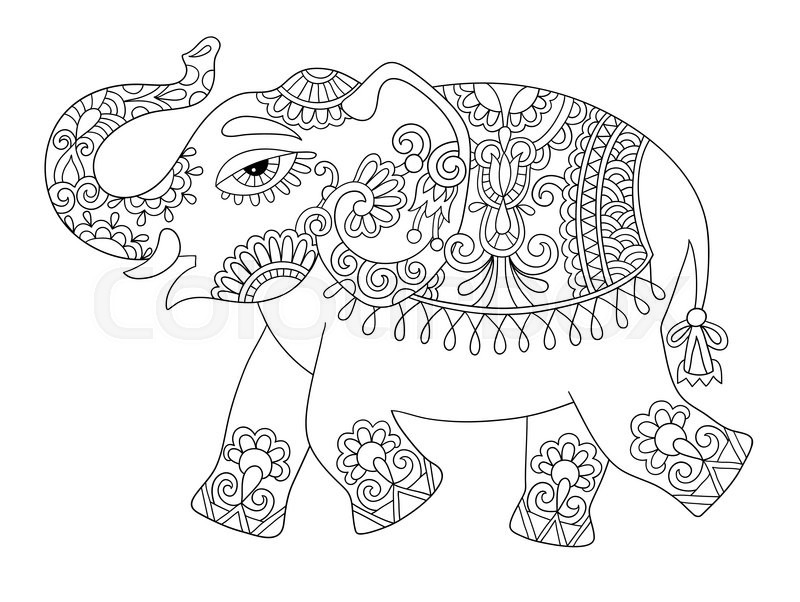 800x602 ethnic indian elephant line original stock vector colourbox - Hindu Elephant Drawing