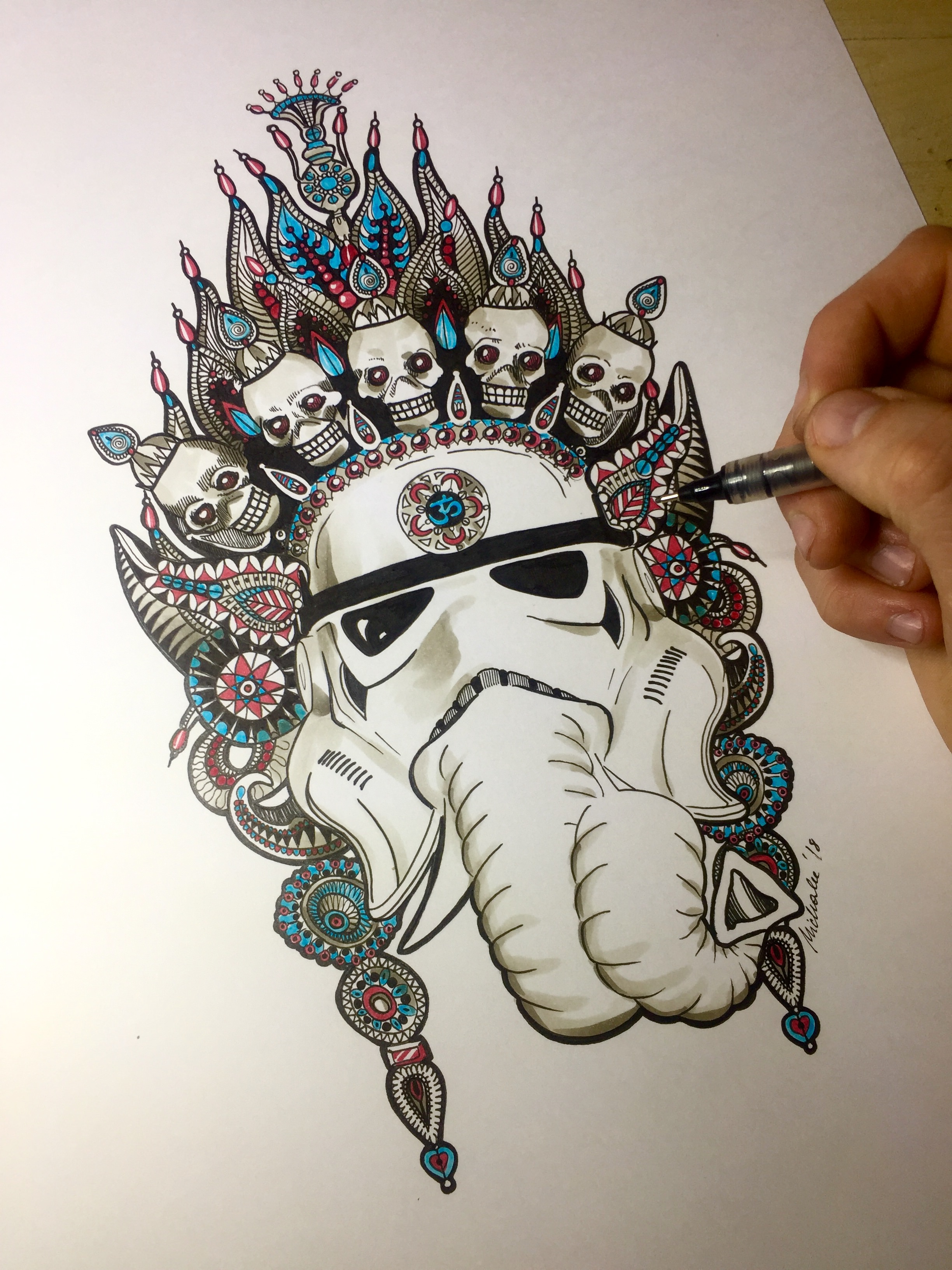 2448x3264 Ganesha Stormtrooper Ink Pen Drawing Design - Hindu Elephant God Drawing