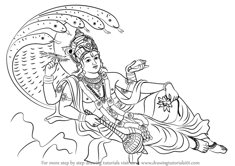 Learn How To Draw Lord Vishnu - Hindu God Drawing. 