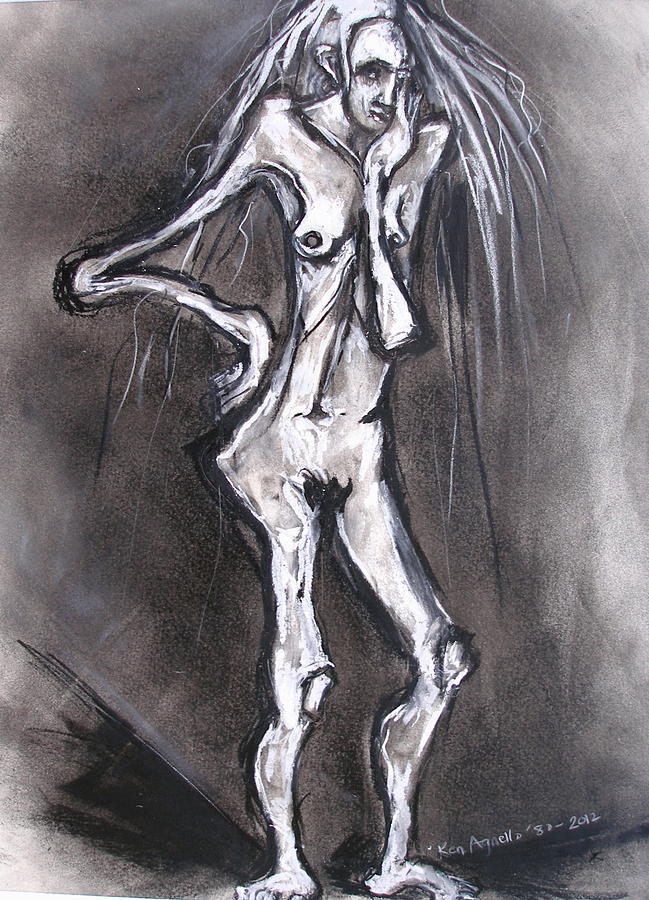 649x900 Standing Woman With Hands To Face And Hip Drawing - Hip Drawing