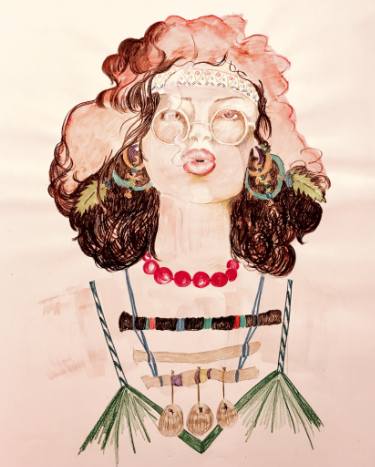 375x467 hippie girl drawing - Hippie Drawings