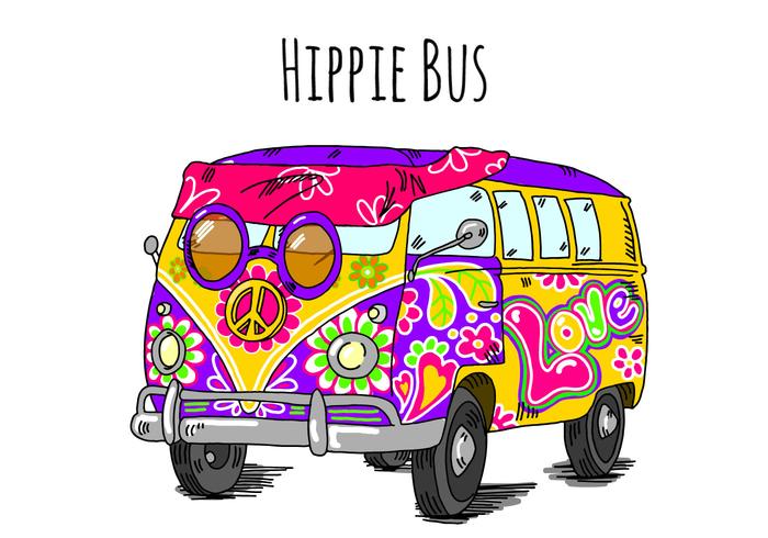 Hippie Bus Free Vector Art - Hippie Van Drawing. 