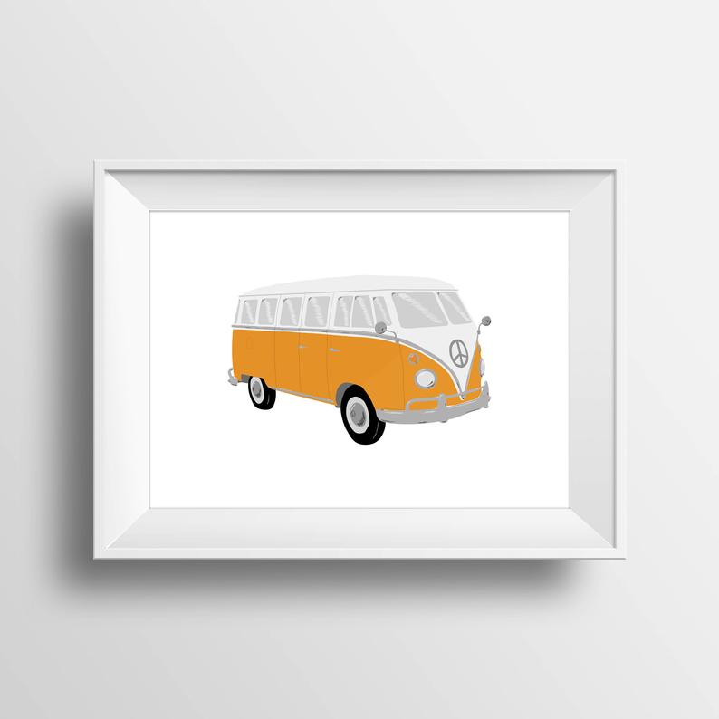 794x794 Volkswagen Bus Wall Art Vw Bus Drawing Digital Download Etsy - Hippie Van Drawing