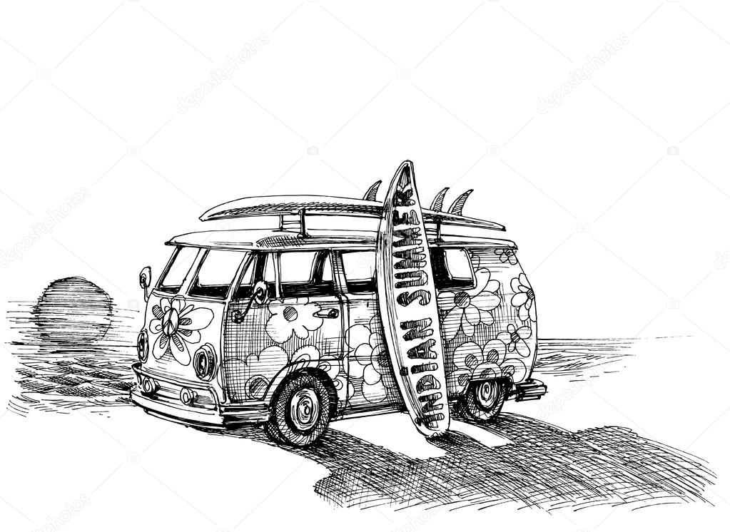 Hippie Van Drawing at PaintingValley.com | Explore collection of Hippie