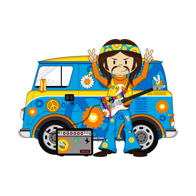 630x630 cartoon hippie boy and camper van - Hippie Van Drawing