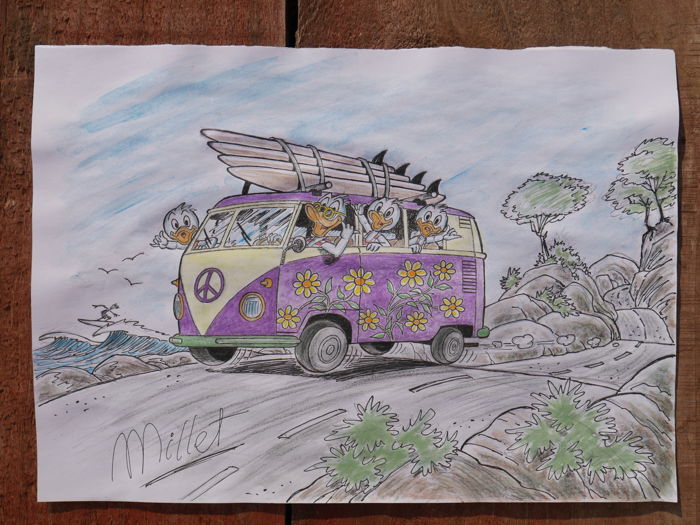 700x525 Donald Duck - Hippie Van Drawing