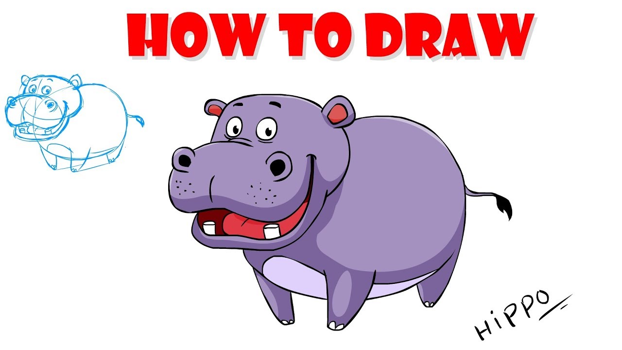1280x720 How To Draw Cartoon Hippo Drawing Tutorial Digital Art - Hippo Cartoon Drawing