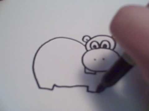 480x360 How To Draw A Cartoon Hippo - Hippo Cartoon Drawing