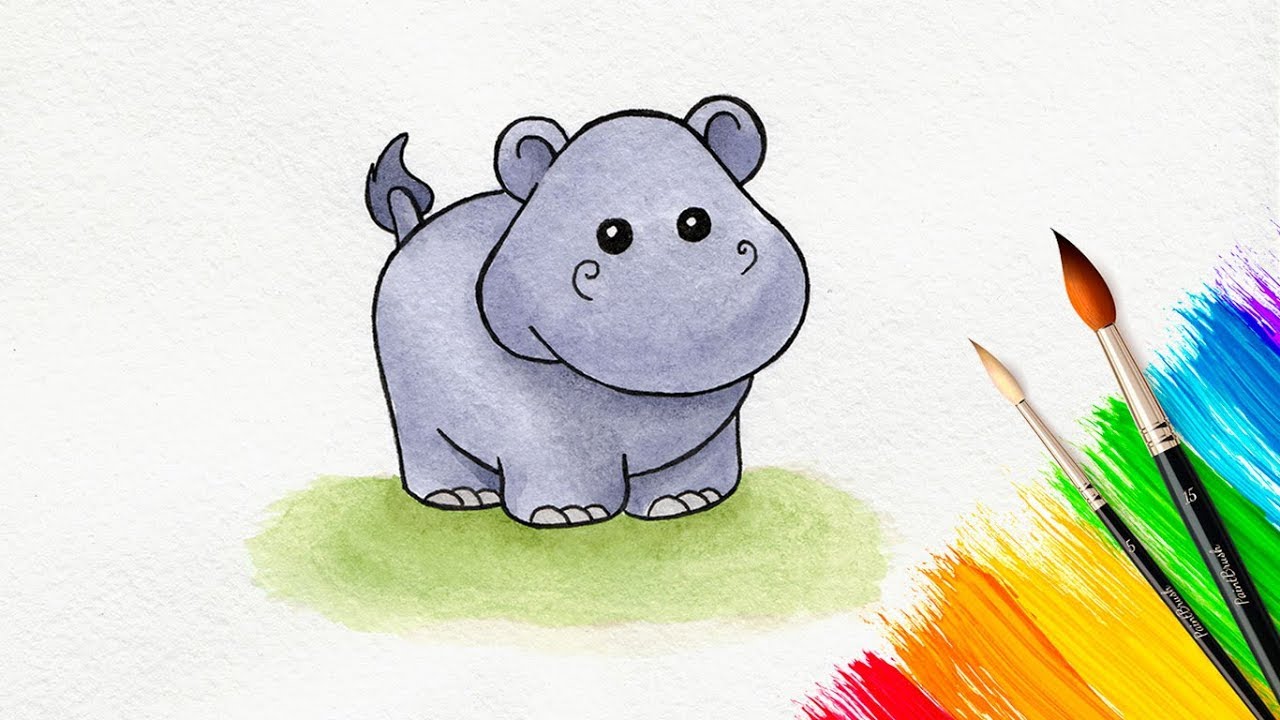 1280x720 How To Draw A Cute Cartoon Hippo - Hippo Cartoon Drawing