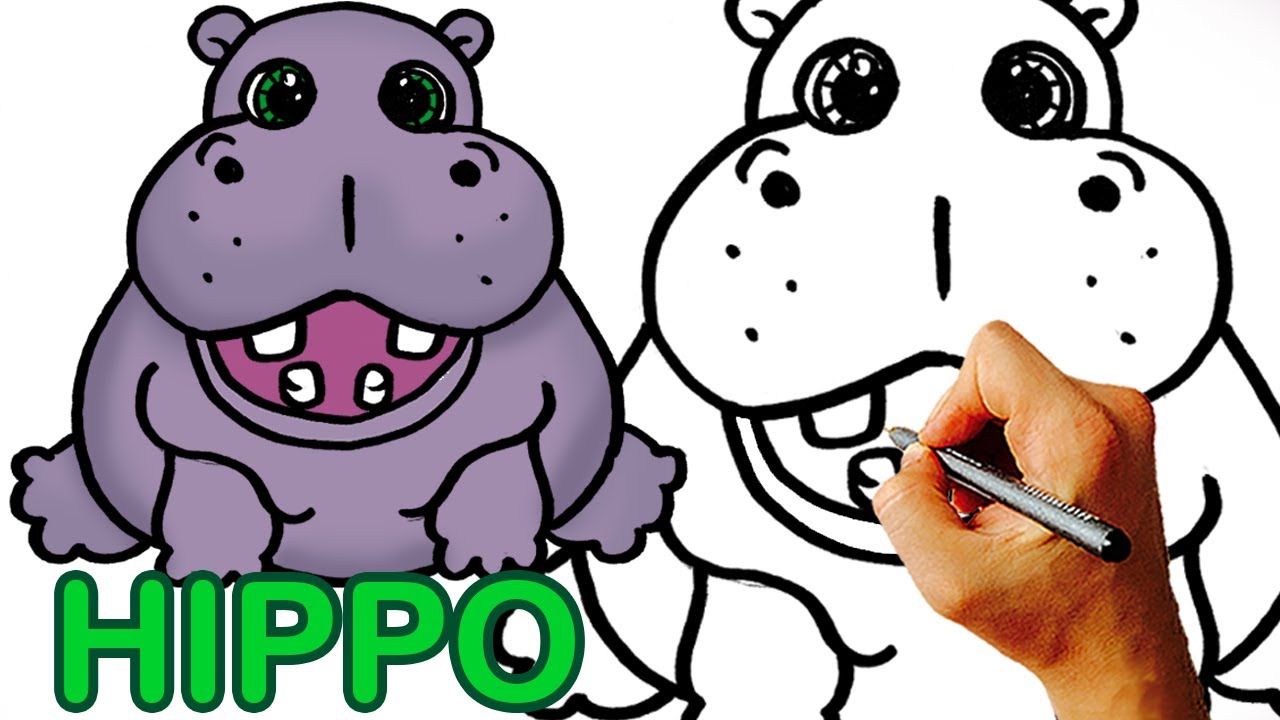 1280x720 Very Easy! How To Draw Cute Cartoon Hippo Art For Kids - Hippo Cartoon Drawing