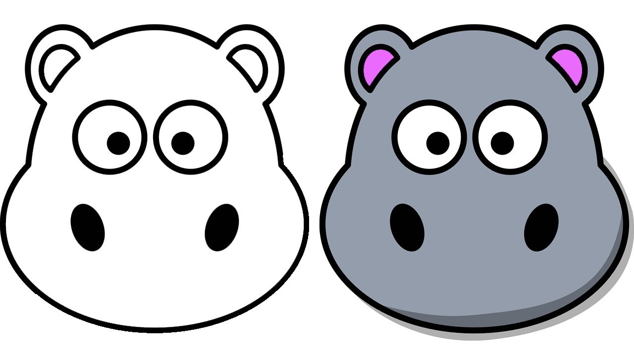 1280x720 Collection Of Free Hippo Drawing Sketch Download On Ui Ex - Hippo Cartoon Drawing