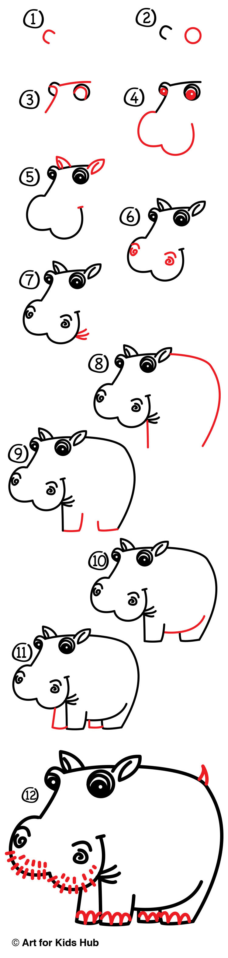 750x3147 How To Draw A Hippo - Hippo Drawing