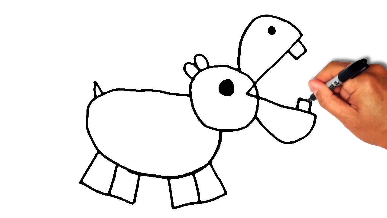 1280x720 How To Draw A Simple Hippo - Hippo Drawing