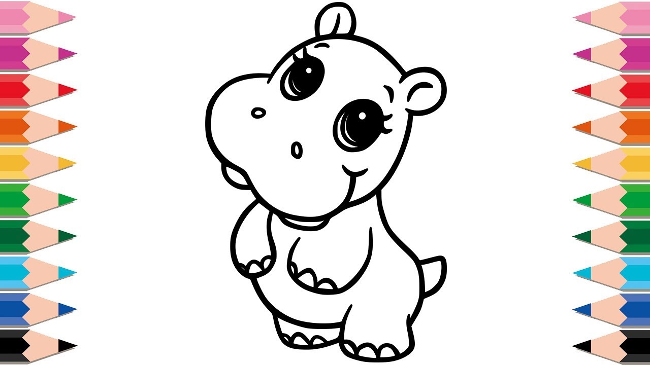 1280x720 How To Draw Cute Hippo Coloring Pages Drawing And Learning Colors - Hippo Drawing For Kids