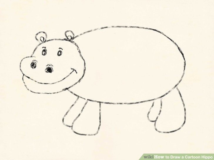 728x546 How To Draw A Cartoon Hippo Steps - Hippo Drawing For Kids