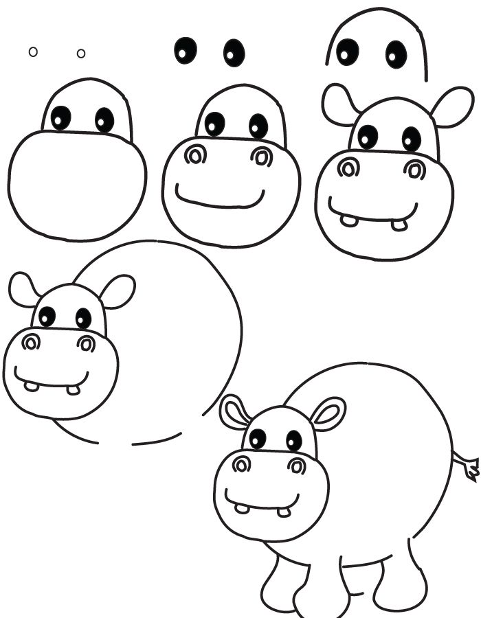 700x900 Step - Hippo Drawing For Kids