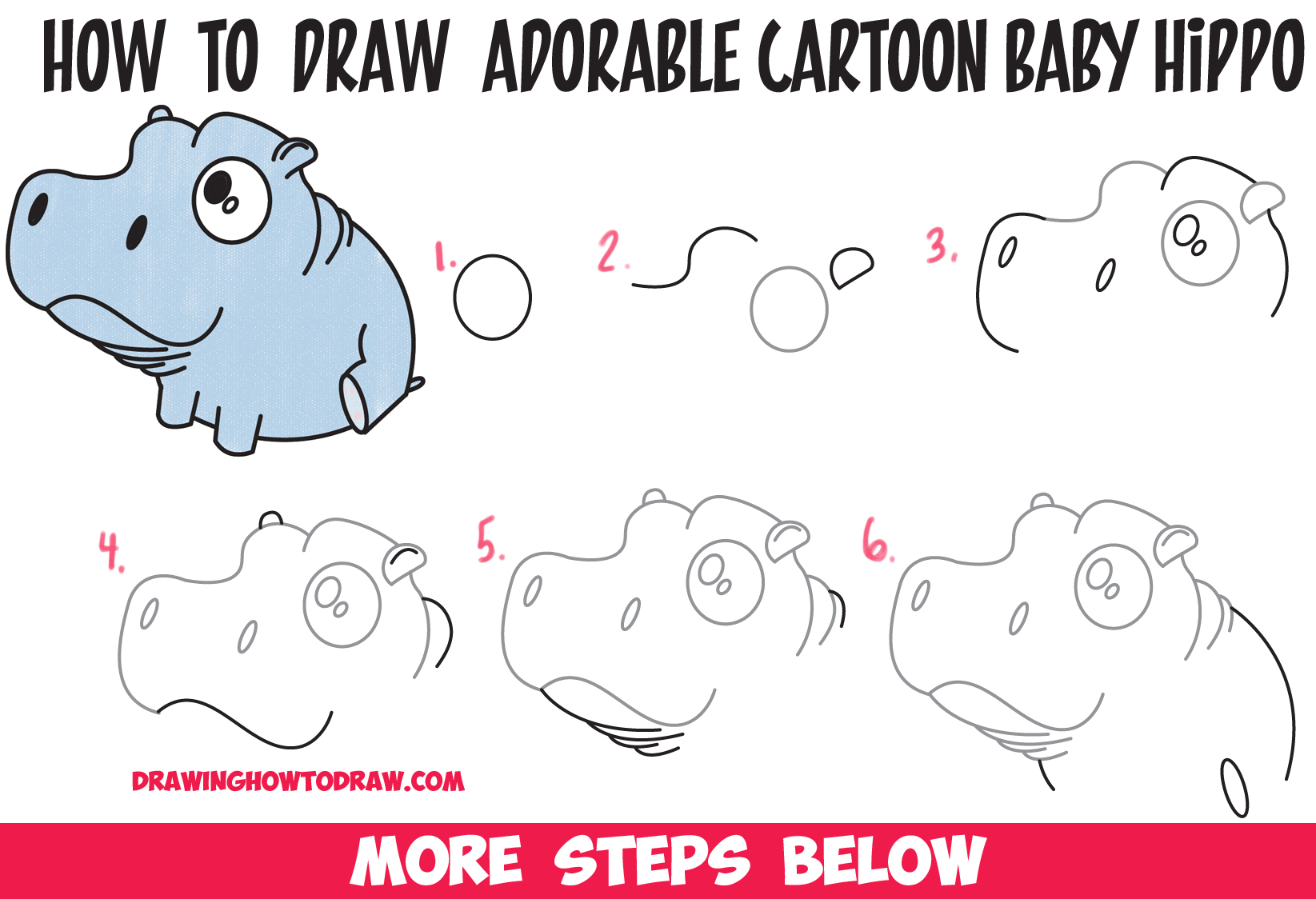 1645x1124 How To Draw A Cute Baby Hippo - Hippo Drawing Step By Step
