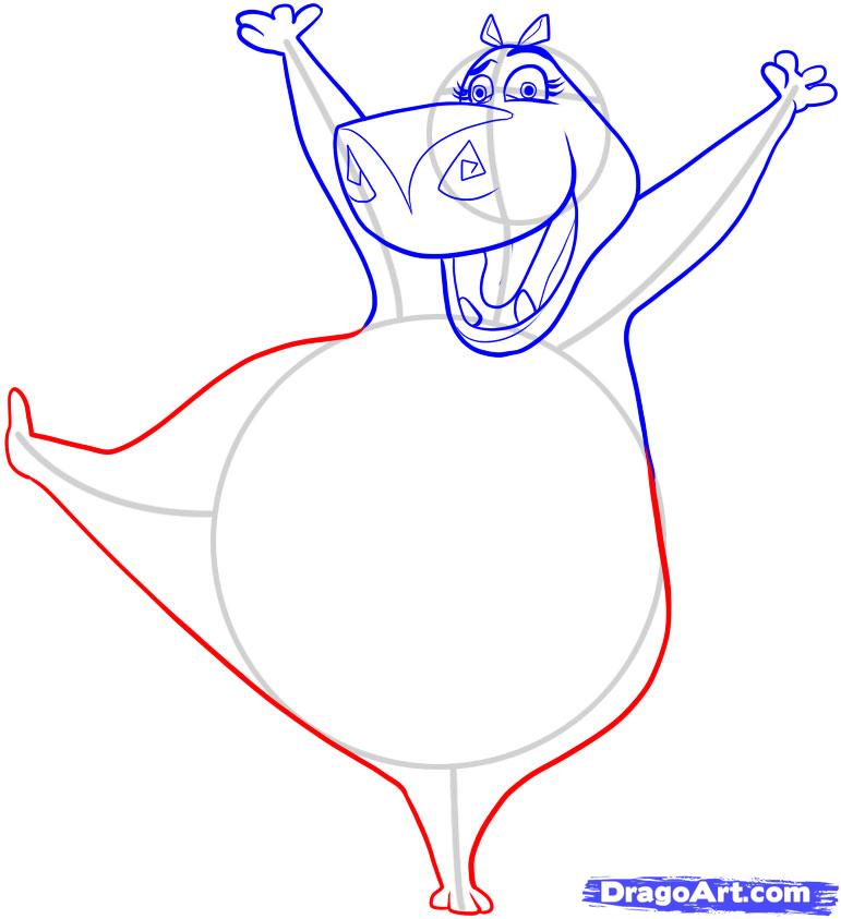 771x843 Step How To Draw Gloria The Hippo - Hippo Drawing Step By Step