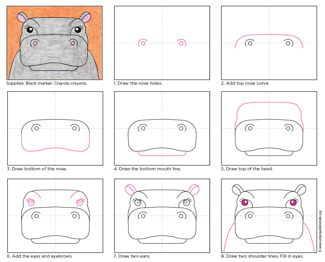 1116x900 Draw A Hippo Face Art Projects For Kids - Hippo Drawing Step By Step