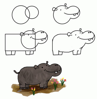 394x400 Drawn Hippo Simple - Hippo Drawing Step By Step