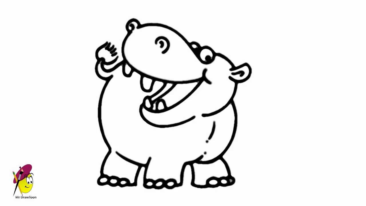 1280x720 Smilling Hippo - Hippo Line Drawing