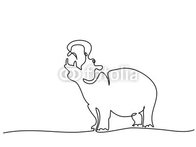 400x300 Continuous One Line Drawing Hippo Silhouette Symbol Logo - Hippo Line Drawing