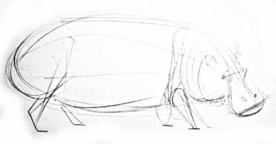 399x209 How To Draw A Hippo - Hippo Outline Drawing