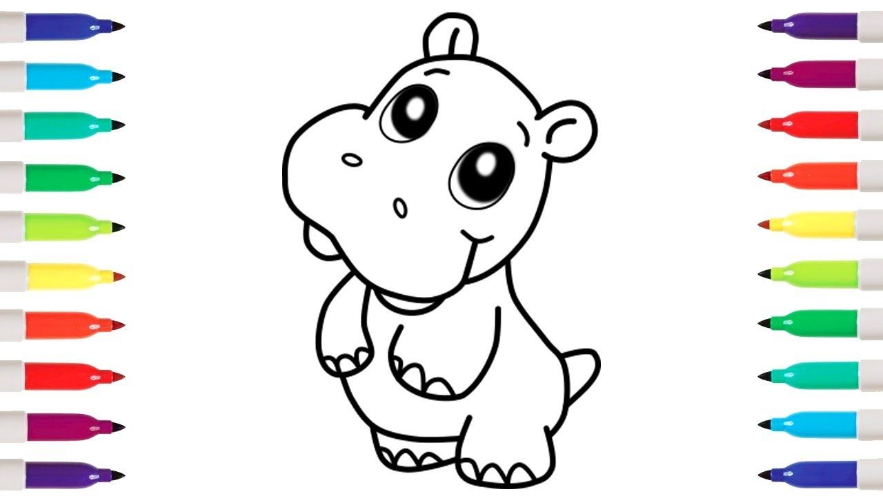 1280x720 how to draw cute hippopotamus coloring pages drawing with kids - Hippopotamus Drawing Step By Step