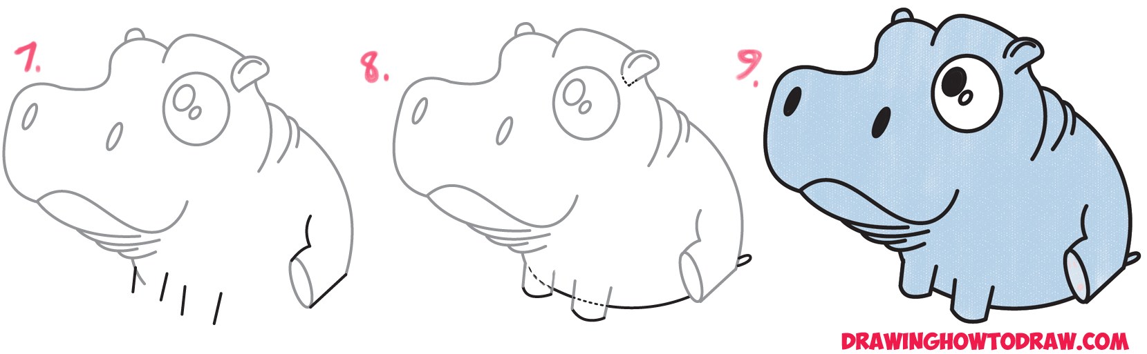 1659x513 cute easy hippo drawing drawing hippopotamus cartoon black - Hippopotamus Drawing Step By Step