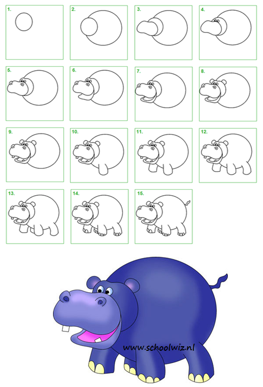 516x759 Draw A Hippo Drawing Lessons For Kids - Hippopotamus Drawing Step By Step