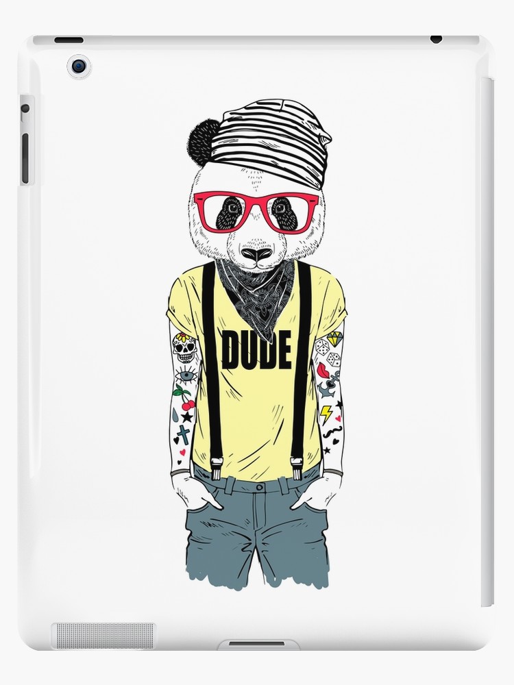 750x1000 tattooed panda hipster boy ipad cases skins - Hipster Boy Drawing
