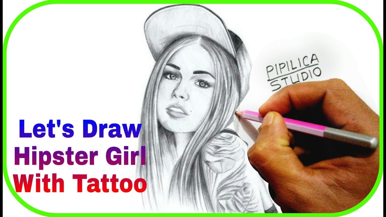 1280x720 Drawing Realistic Hipster Girl With Tattoo - Hipster Girl Drawing