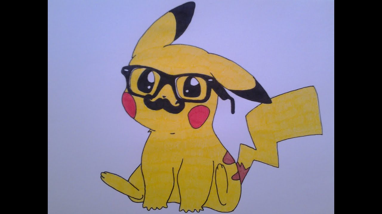 1280x720 How To Draw A Cute Pikachu, With Hipster Glasses And Mustache - Hipster Glasses Drawing