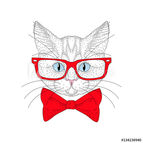 500x500 Vector Cute Cat Portrait With Hipster Glasses Hand Drawn Kitty - Hipster Glasses Drawing