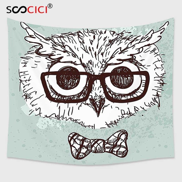640x640 Cutom Tapestry Wall Hanging,owl Hand Drawn Hipster Geek Bird - Hipster Glasses Drawing