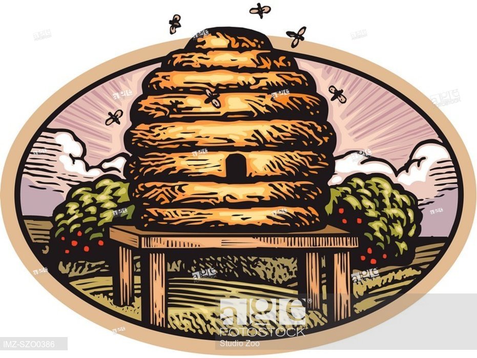 931x699 drawing of a bee hive, stock photo, picture and royalty free image - Hive Drawing