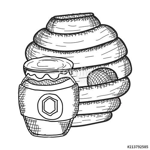 500x500 sketch bee hive,house for honey bee and a honey bank,vector image - Hive Drawing
