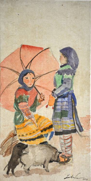 375x743 hmong ethnic girls painting - Hmong Drawing
