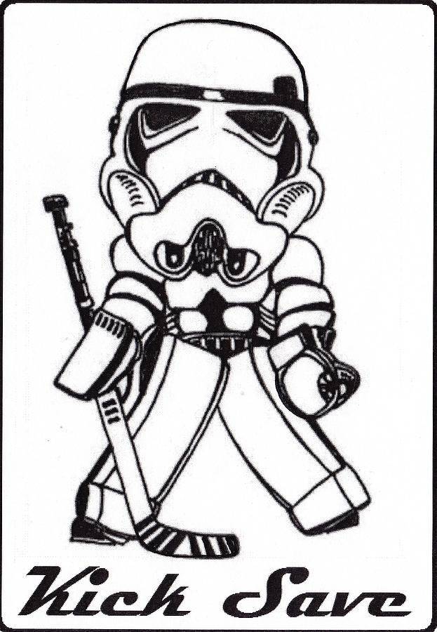 623x900 kick save goalie drawing - Hockey Drawing