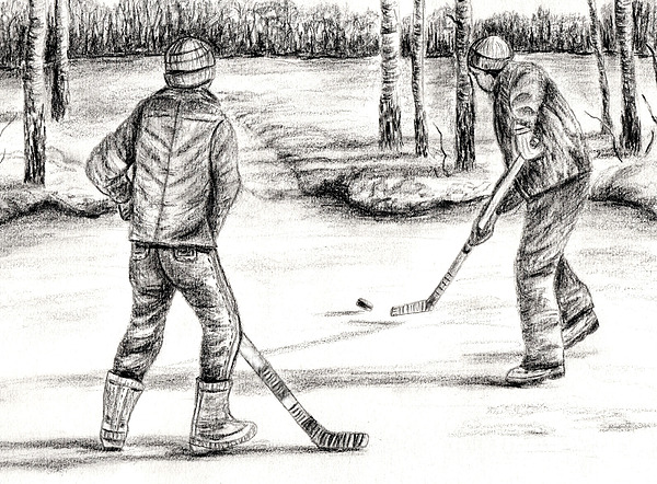 600x442 The Hockey Game Drawing - Hockey Drawing