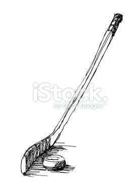 274x380 hand drawn vector sketch of an ice hockey stick and a puck - Hockey Drawing Pictures