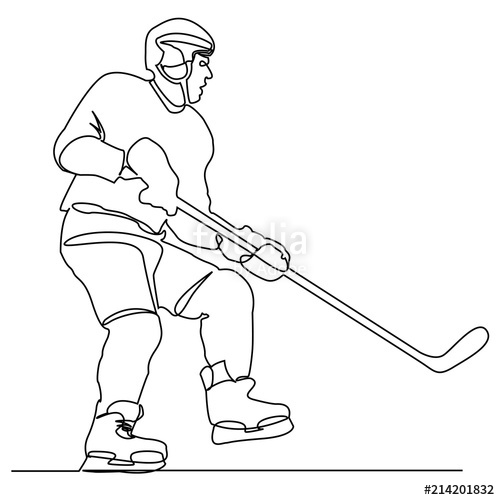 500x500 Hockey Player Continuous Drawing With One Line Vector Stock - Hockey Drawing Pictures