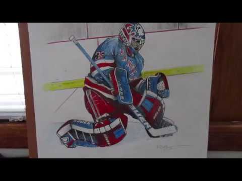 480x360 nhl ny rangers hockey goalie mike richter original drawing - Hockey Goalie Drawing