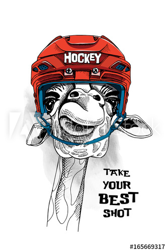 334x500 Giraffe In A Red Ice Hockey Helmet Vector Illustration - Hockey Helmet Drawing