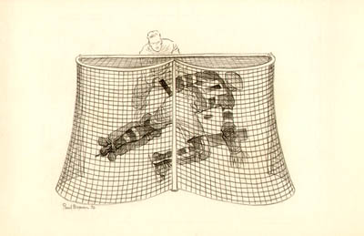 400x259 Hockey Drawing, Goalkeeper, Paul Brown, American George - Hockey Net Drawing