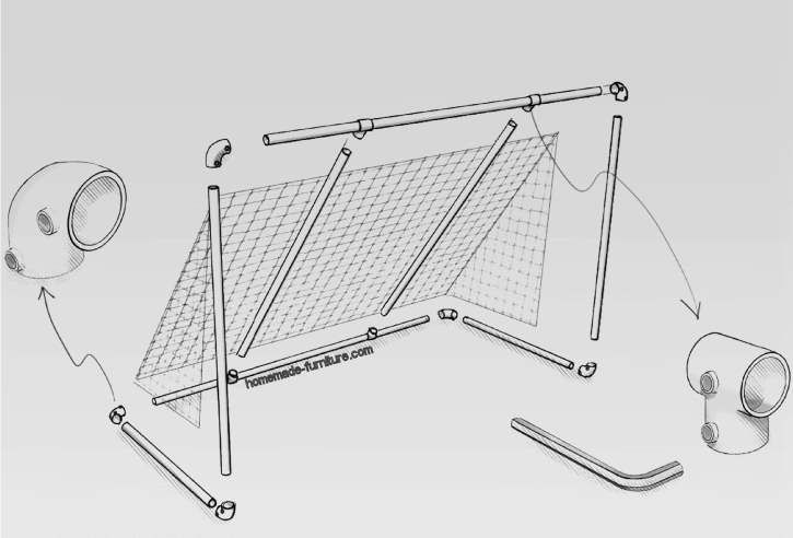 725x492 Construction Of A Goal For Soccer Or Hockey With Scaffold Tubes - Hockey Net Drawing