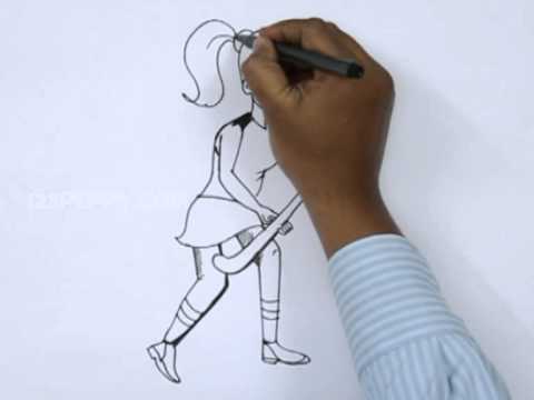 480x360 How To Draw A Girl Playing Hockey - Hockey Player Drawing