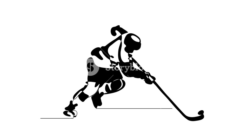 1000x563 continuous line drawing black and white illustration shows hockey - Hockey Player Drawing