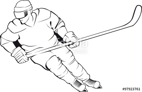500x325 Hockey Player Vector Linen Silhouette, Isolated On White Stock - Hockey Player Drawing