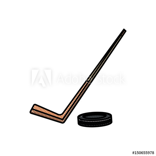 500x500 drawing hockey stick and puck sport image vector illustration - Hockey Puck Drawing